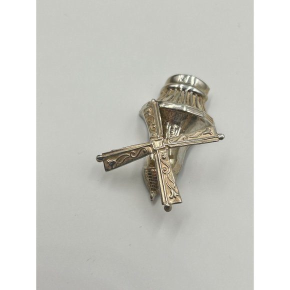 Sterling Silver Windmill Pin Brooch Signed By LANG Articulated Rotating Movable - Picture 4 of 9